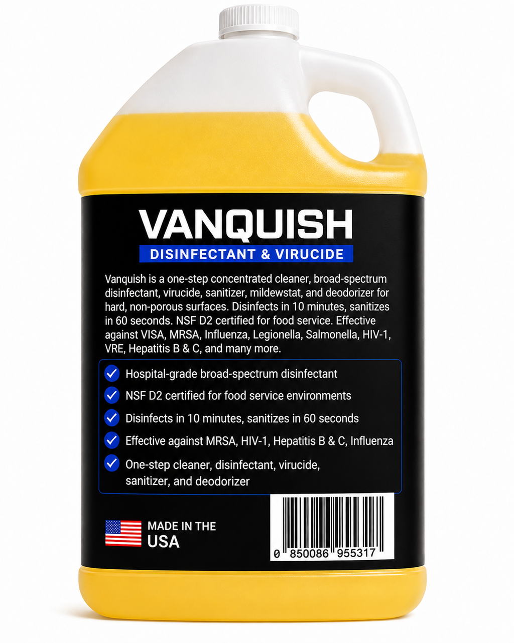Vanquish – Hospital Grade Disinfectant & Virucide | Kills MRSA, HIV, Hepatitis | NSF D2